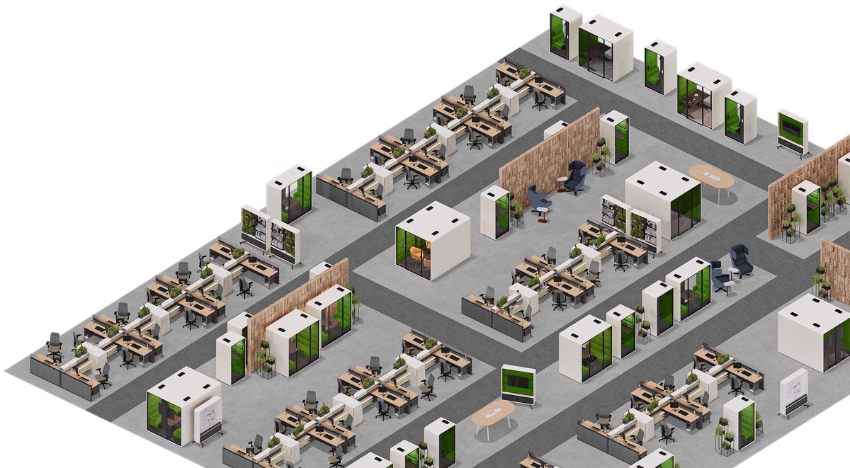 kontorlandskap med Hush